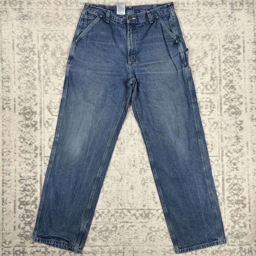 Carhartt Carpenter Jeans Mens Work Dungarees Casual Denim B13 DST Size 35x34